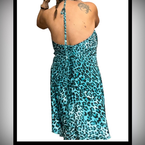 India Boutique Chic Teal Leopard Print Silk Swim Cover-Up Tunic Mini Dress NWT - Picture 6 of 7